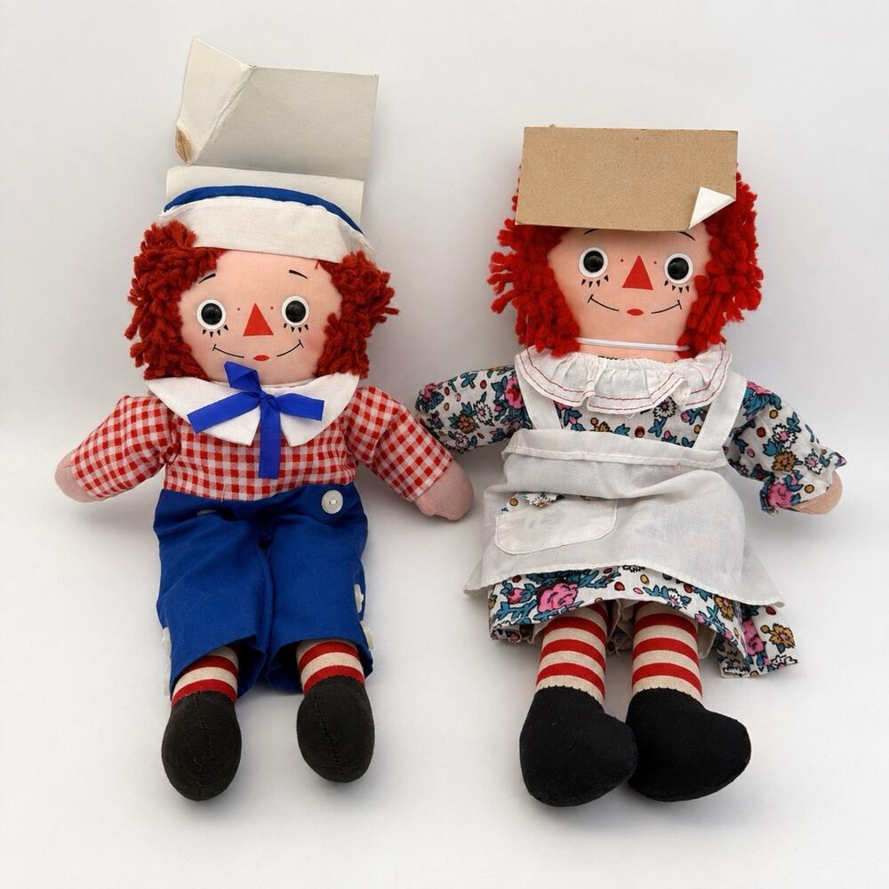 Vintage 1970s Knickerbocker Raggedy Ann & Andy 7" Dolls - NEW
